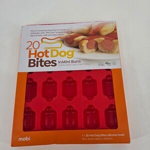 Mobi 20 Hot Dog Bites Mini Buns Silicone Mold Red Oven Safe Baking Tray New